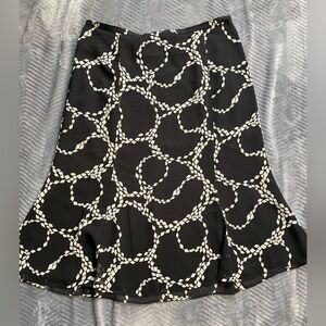 Talbots Petites 100% Pure Silk Flared Skirt Black Pattern 12P